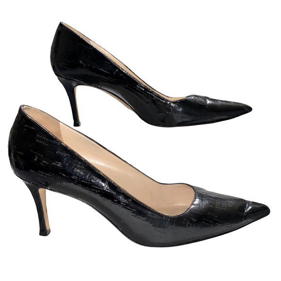 Manolo Blahnik Shoes - Manolo Blahnik Textured Black Patent Pointed Toe 3” Heel Leather Pumps Size 39